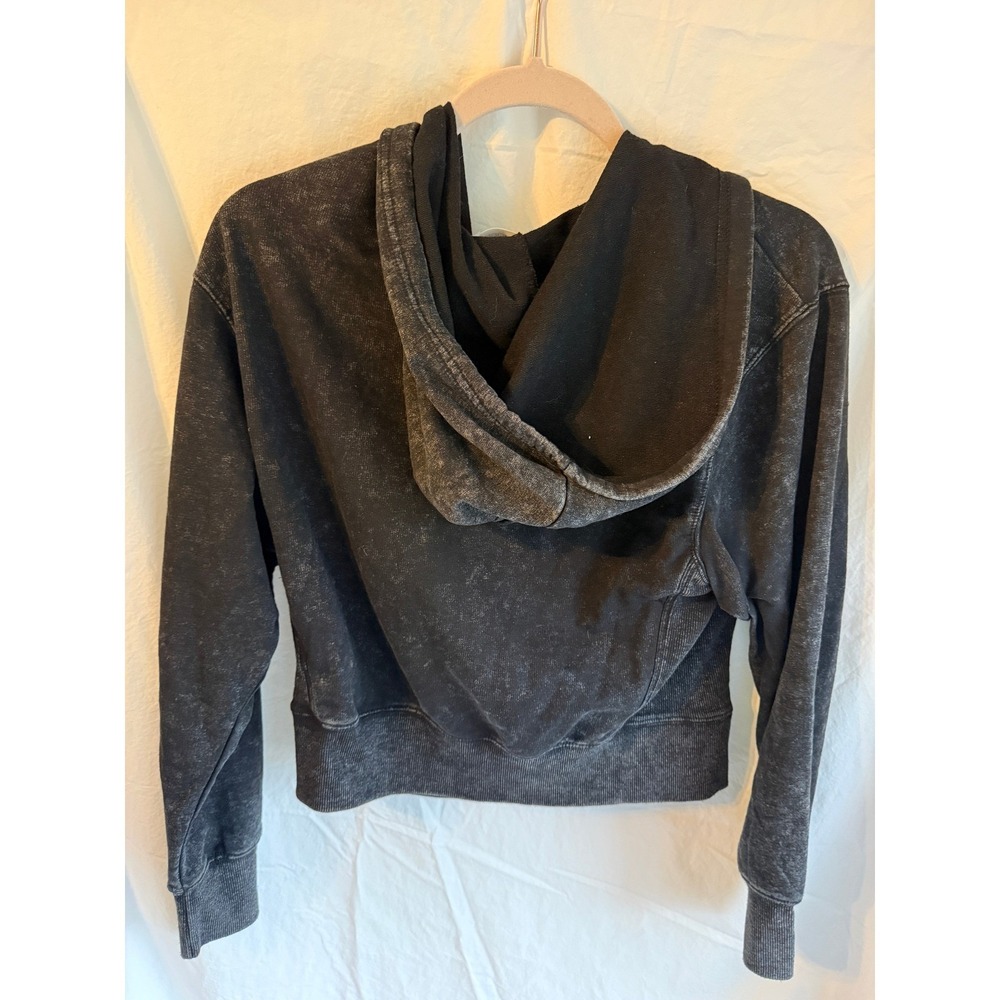 Hippie Rose Mineral Wash ZipUp Hoodie Faded Black Cropped Sweatshirt Women Small - Picture 3 of 4